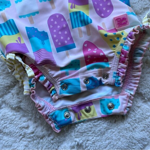 Ruffle Butts | "Ice Cream Social" Long Sleeve Ruffle Swimsuit | Size 3-6 Months - Picture 4 of 7